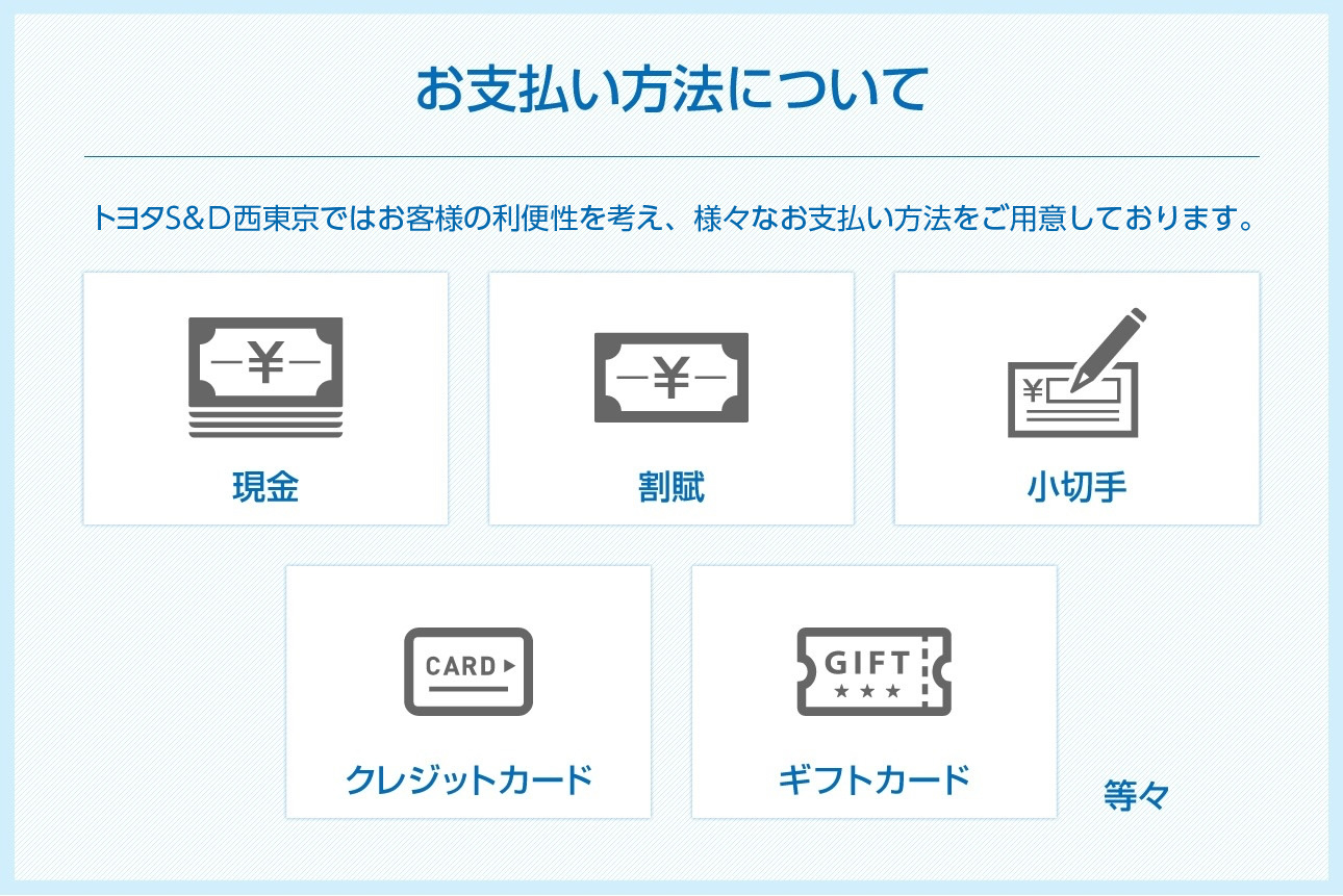 クレジットカードでのお支払い トヨタs D西東京株式会社